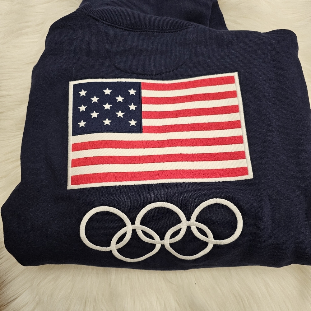 NWT Polo Ralph Lauren Team USA Fleece Buttoned Mockneck Sweatshirt Navy M - Picture 6 of 6